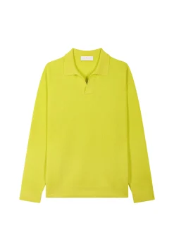 Montagut Polos Et T-Shirts-Polo manches longues coton et lin flammé - Ido 90-Vert anis