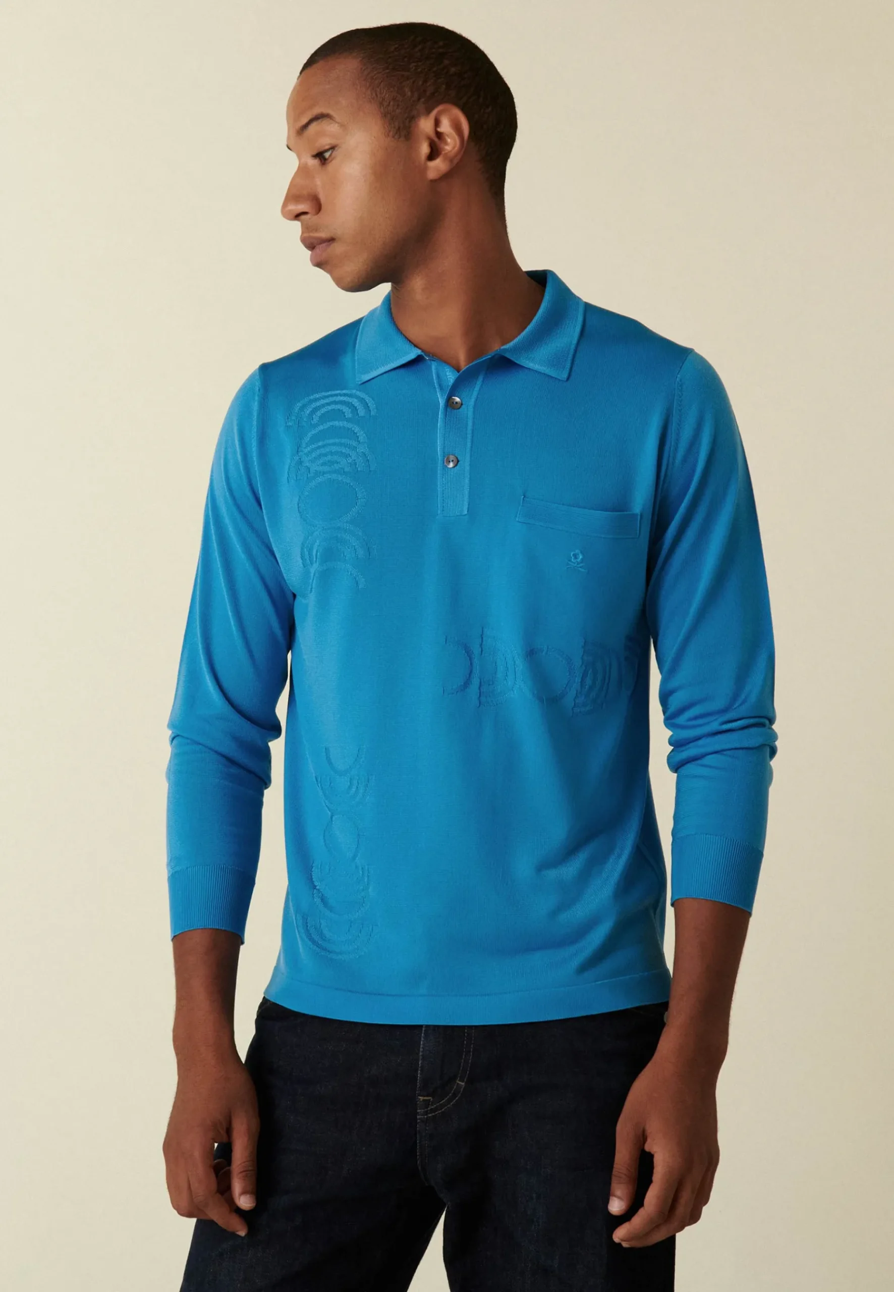 Montagut Polos Et T-Shirts-Polo manches longues en Fil Lumière à motifs arrondis - Defi 06-Bleu moyen