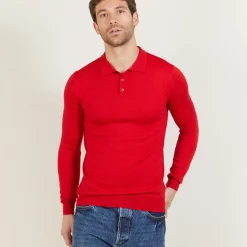 Montagut Pulls | Polos Et T-Shirts-Polo manches longues en laine mérinos - Eni 52-Rouge