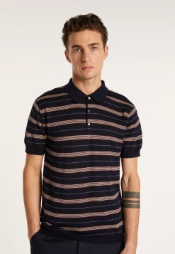 Montagut Polos Et T-Shirts-Polo rayé manches courtes en laine - Lary 05-Bleu marine