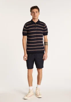 Montagut Polos Et T-Shirts-Polo rayé manches courtes en laine - Lary 05-Bleu marine