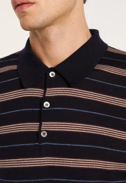 Montagut Polos Et T-Shirts-Polo rayé manches courtes en laine - Lary 05-Bleu marine
