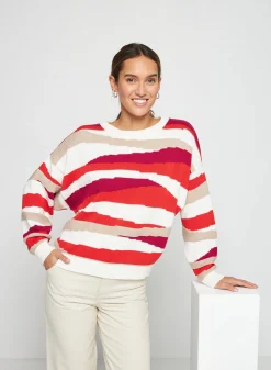 Montagut Pulls-Pull à bandes colorées en coton - Solal 52-Rouge