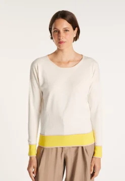 Montagut Pulls-Pull col rond tricolore en coton - Nelda 08-Jaune