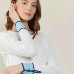 Montagut Pulls-Pull col rond tricolore en coton - Nelda 04-Bleu clair