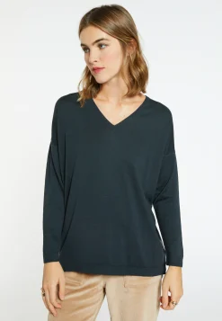 Montagut Les Incontournables-Pull à fentes col v en laine mérinos - Bernice 10-Gris foncé