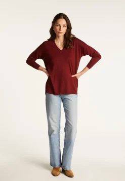 Montagut Les Incontournables-Pull à fentes col v en laine mérinos - Bernice 51-Bordeaux