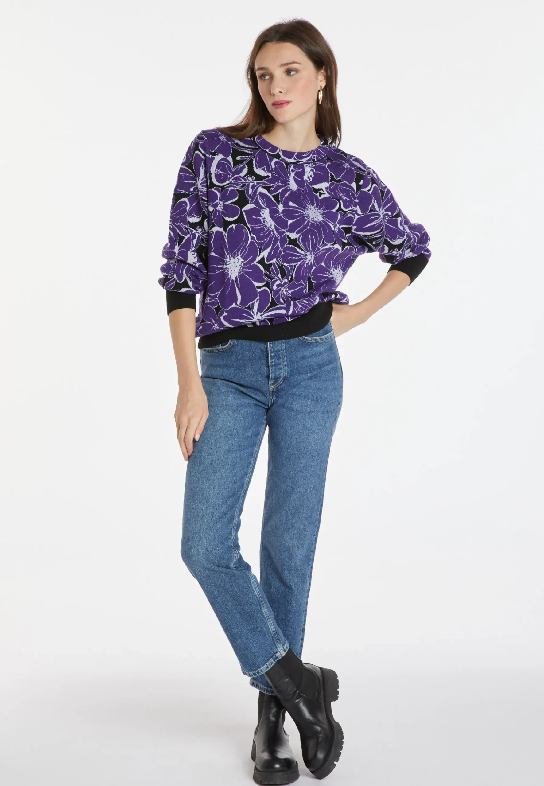 Montagut Pulls-Pull à motifs en laine mérinos - Cassiopé 17-Violet