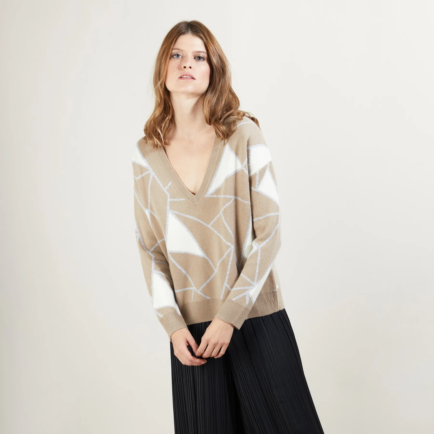 Montagut Pulls-Pull à motifs géométriques en cachemire - Felixa 13-Beige moyen