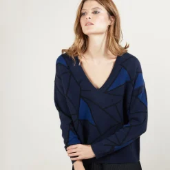 Montagut Pulls-Pull à motifs géométriques en cachemire - Felixa 05-Bleu marine