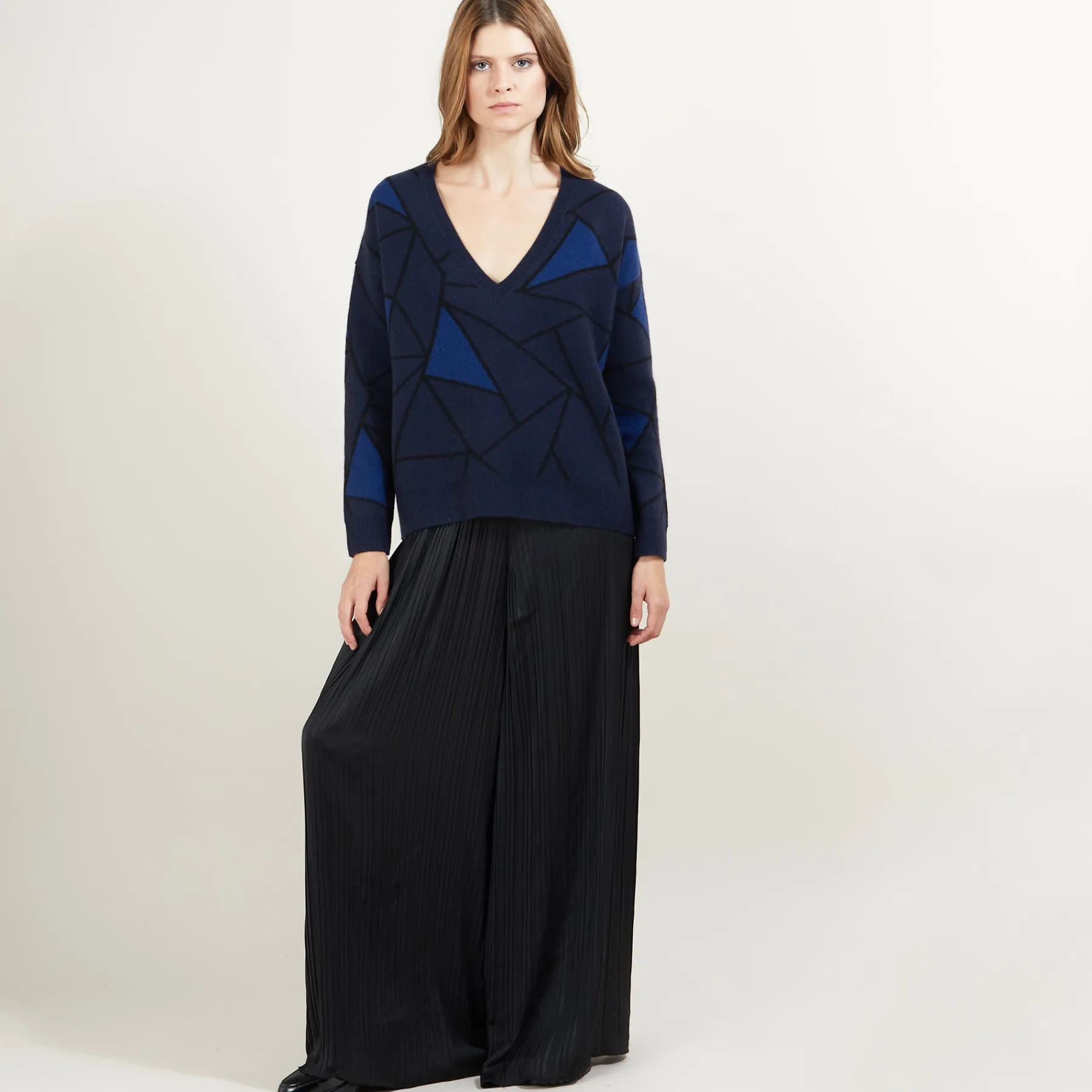 Montagut Pulls-Pull à motifs géométriques en cachemire - Felixa 05-Bleu marine