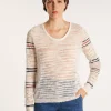 Montagut Pulls-Pull à rayures en maille crochet - Janis 02-Blanc