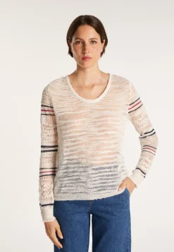 Montagut Pulls-Pull à rayures en maille crochet - Janis 02-Blanc
