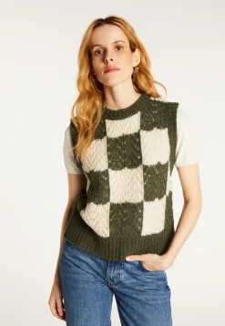Montagut Pulls-Pull ajouré sans manches en laine cocon - Geva 83-Kaki