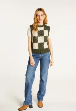 Montagut Pulls-Pull ajouré sans manches en laine cocon - Geva 83-Kaki