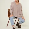 Montagut Les Incontournables-Pull ample à fentes col V en cachemire - Alienor 14-Beige foncé
