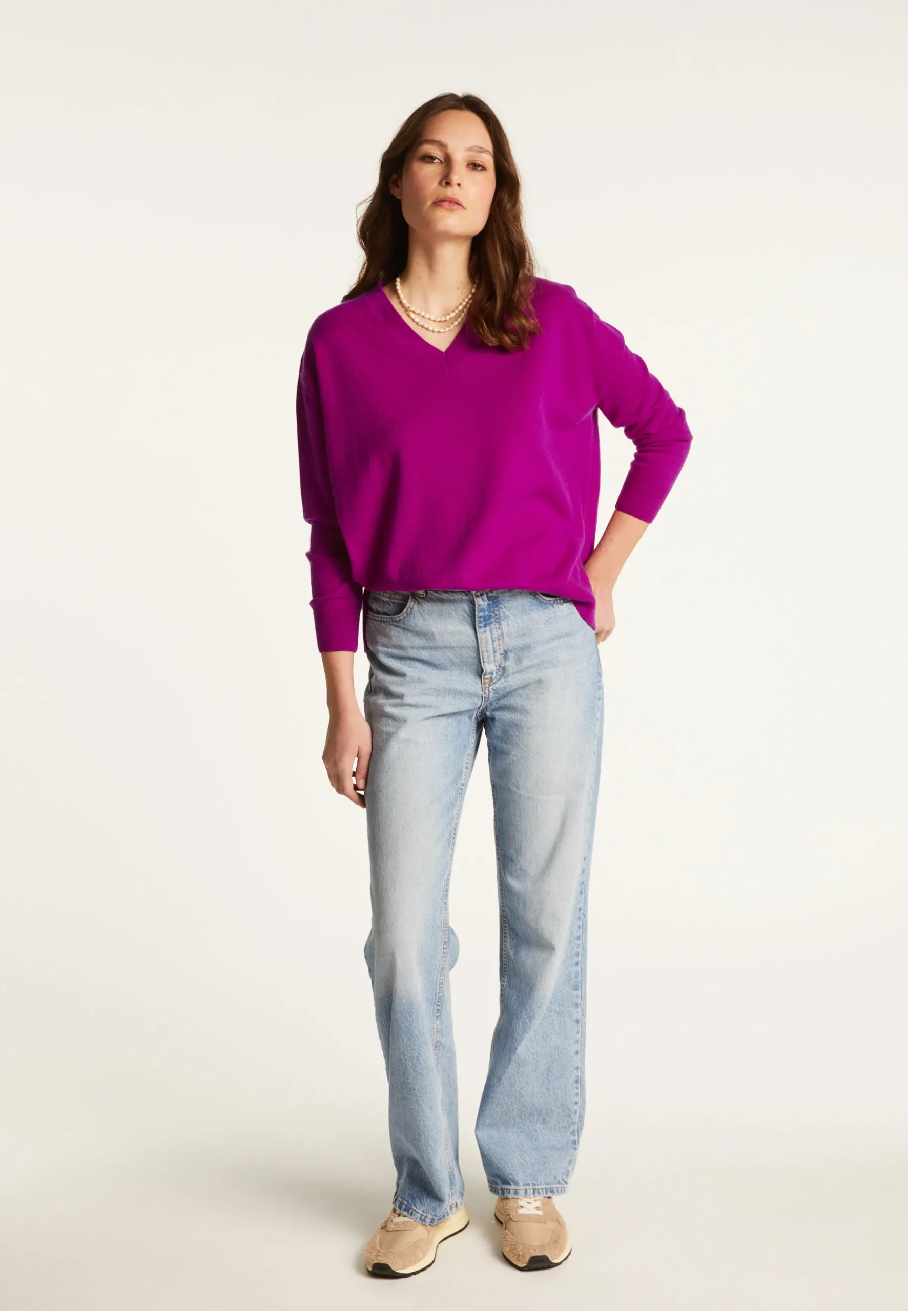 Montagut Les Incontournables-Pull ample à fentes col V en cachemire - Alienor 17-Violet