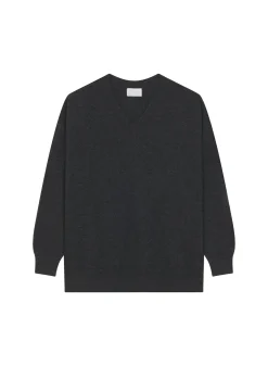Montagut Les Incontournables-Pull ample à fentes col V en cachemire - Alienor 10-Gris foncé