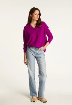 Montagut Les Incontournables-Pull ample à fentes col V en cachemire - Alienor 17-Violet