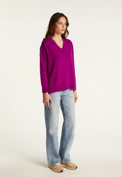 Montagut Les Incontournables-Pull ample à fentes col V en cachemire - Alienor 17-Violet