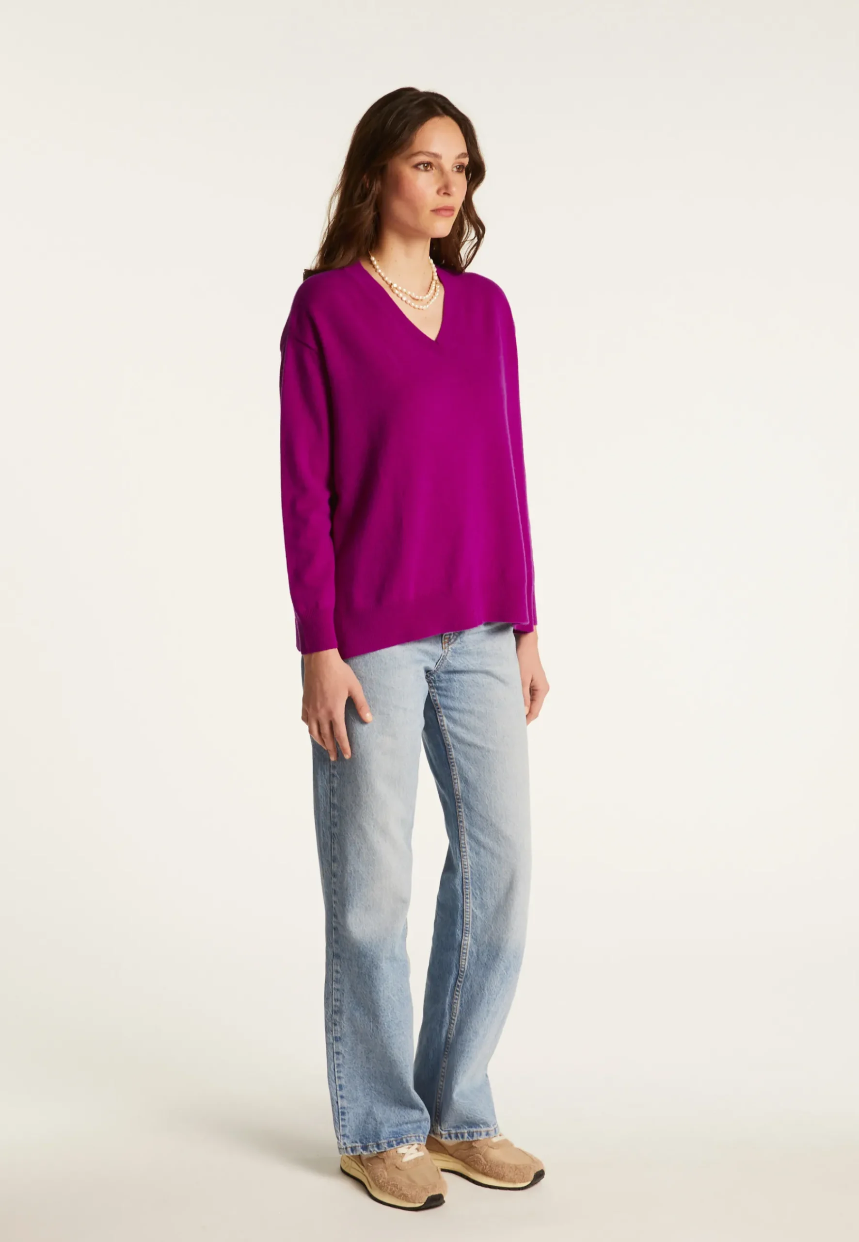 Montagut Les Incontournables-Pull ample à fentes col V en cachemire - Alienor 17-Violet