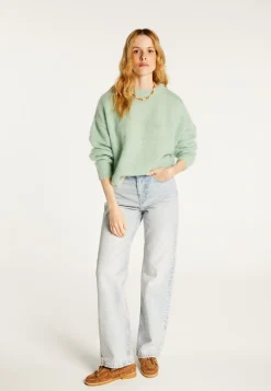 Montagut Pulls-Pull ample bicolore en mohair - Gaby 94-Vert amande