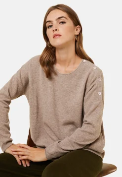 Montagut Les Incontournables-Pull ample boutonné à col rond en cachemire - Acene 14-Beige foncé