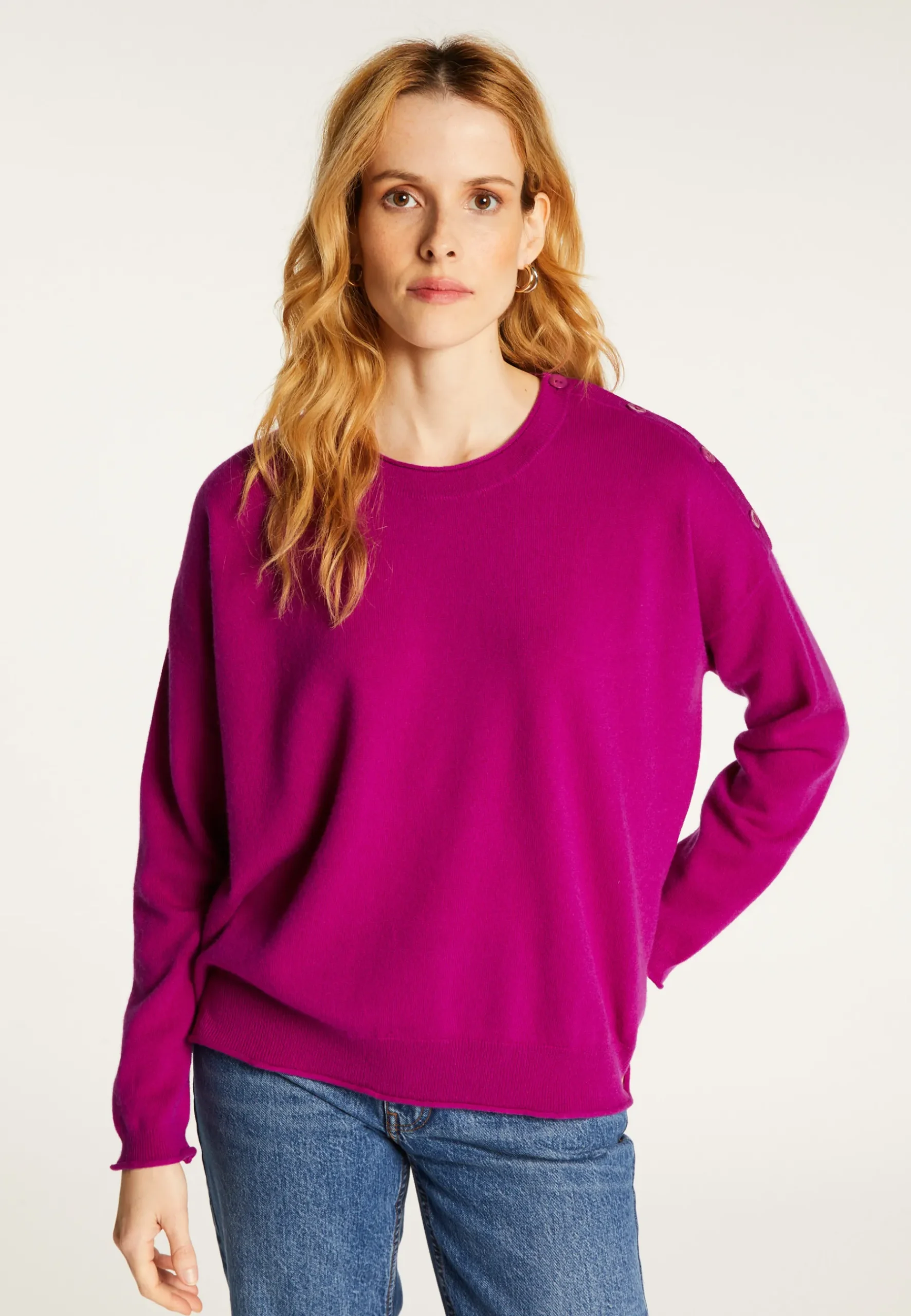 Montagut Les Incontournables-Pull ample boutonné à col rond en cachemire - Acene 17-Violet