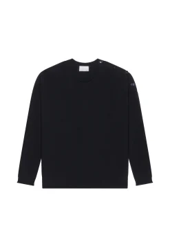 Montagut Les Incontournables-Pull ample boutonné à col rond en cachemire - Acene 01-Noir