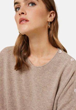Montagut Les Incontournables-Pull ample boutonné à col rond en cachemire - Acene 14-Beige foncé