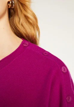 Montagut Les Incontournables-Pull ample boutonné à col rond en cachemire - Acene 17-Violet