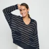 Montagut Pulls-Pull ample col polo en lin - Tiara 05-Bleu marine