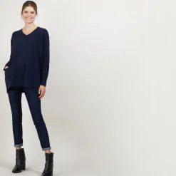 Montagut Les Incontournables-Pull ample col V en cachemire - Belinda 05-Bleu marine