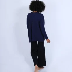 Montagut Les Incontournables-Pull ample col V en cachemire - Olyvia 75-Bleu nuit