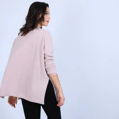 Montagut Les Incontournables-Pull ample col V en cachemire - Olyvia 24-Rose clair