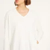 Montagut Pulls-Pull ample col V en coton - Meve 02-Blanc