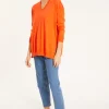 Montagut Pulls-Pull ample col V en coton - Meve 15-Orange