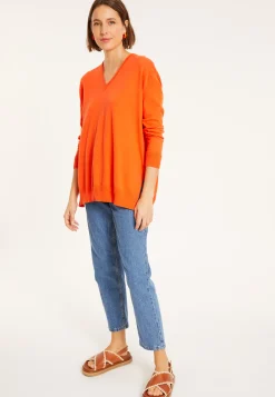 Montagut Pulls-Pull ample col V en coton - Meve 15-Orange