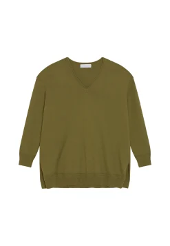 Montagut Pulls-Pull ample col V en coton - Meve 83-Kaki