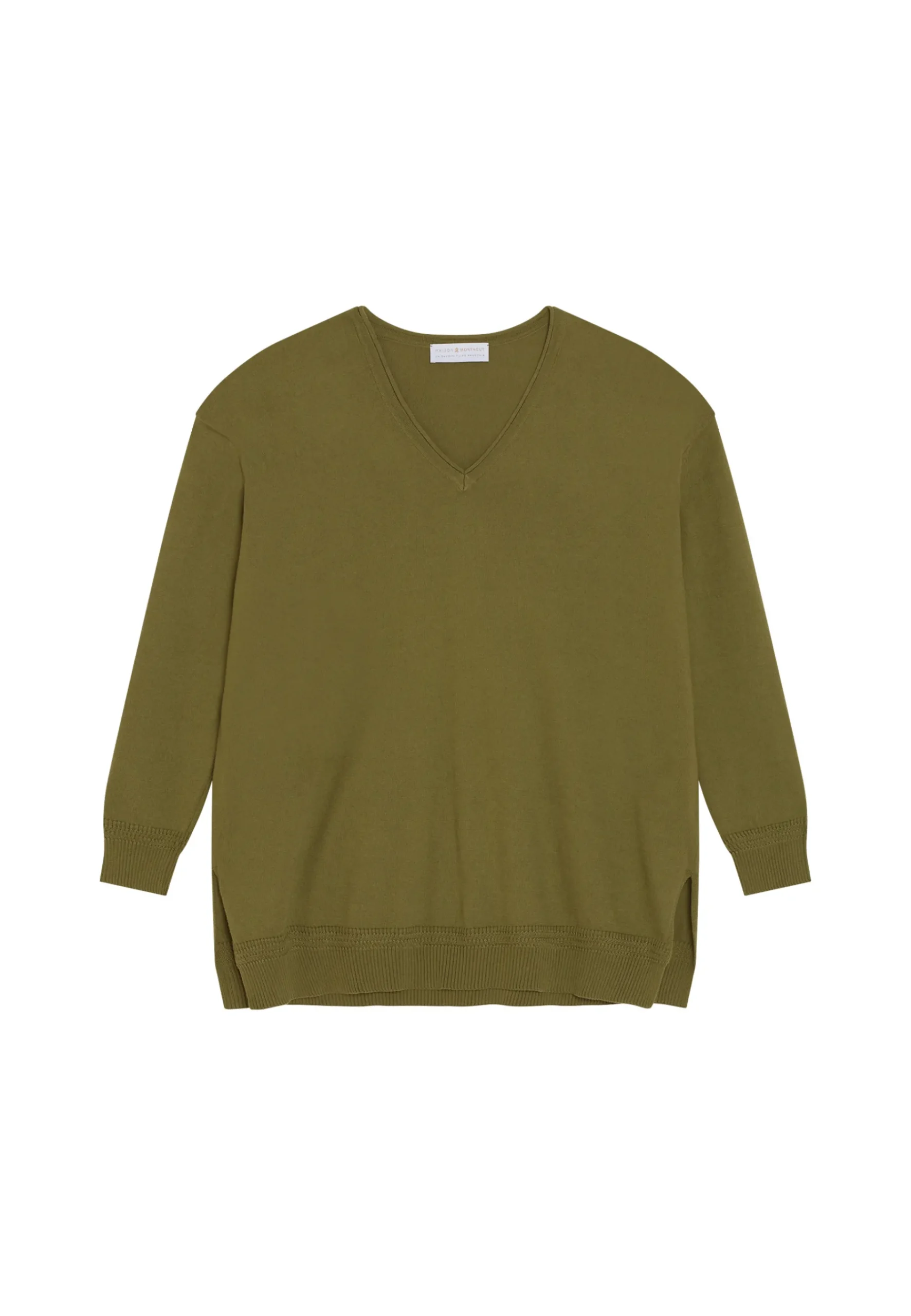 Montagut Pulls-Pull ample col V en coton - Meve 83-Kaki