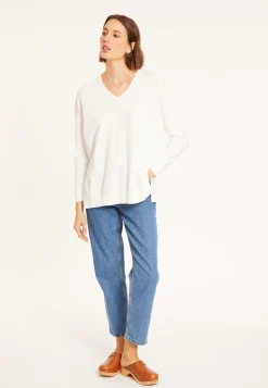 Montagut Pulls-Pull ample col V en coton - Meve 02-Blanc