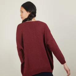 Montagut Les Incontournables-Pull ample col v en laine et soie - Baba 51-Bordeaux
