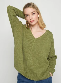 Montagut Pulls-Pull ample coton et lin - Nathalie 22-Vert moyen