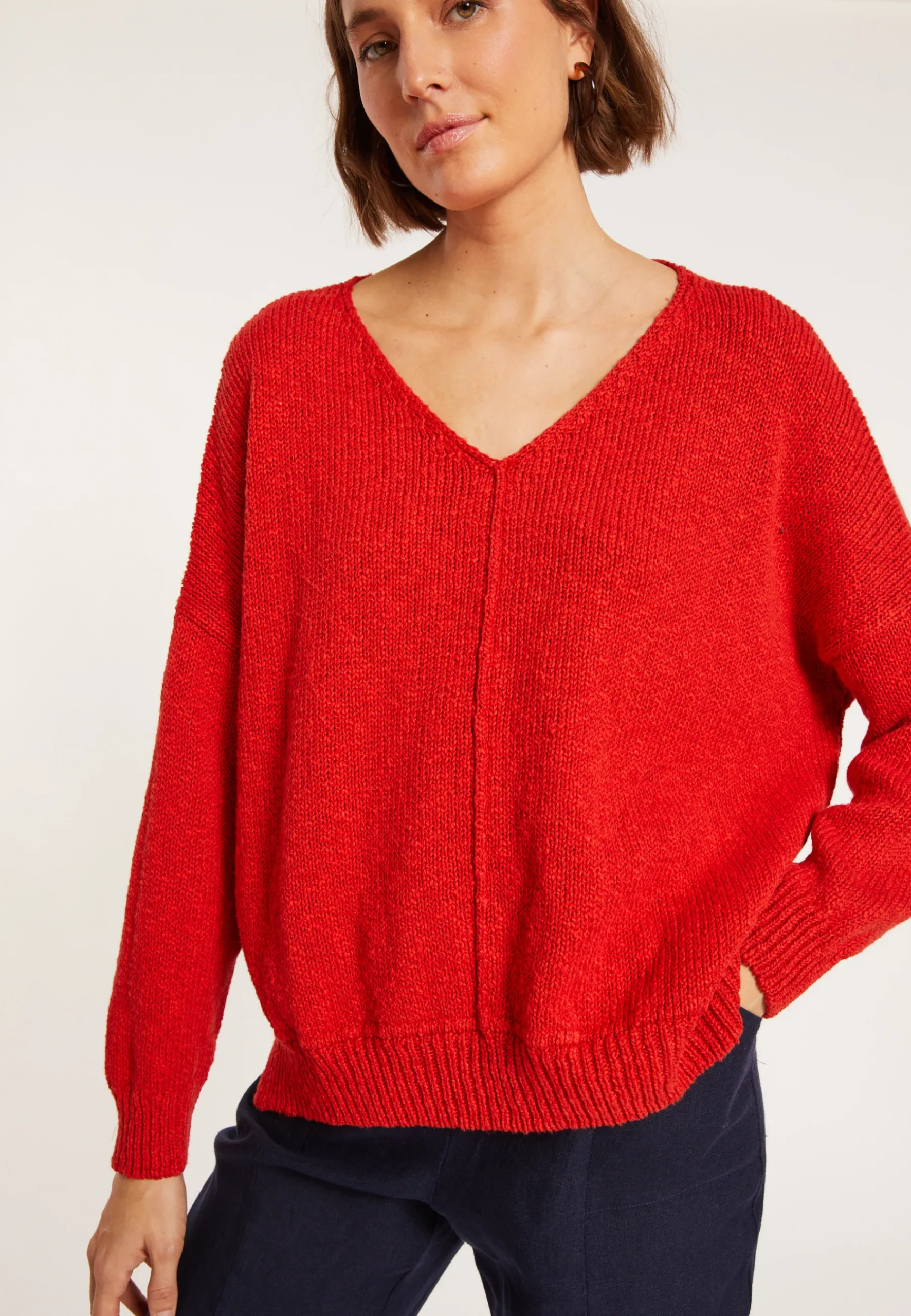Montagut Pulls-Pull ample coton et lin - Nathalie 52-Rouge