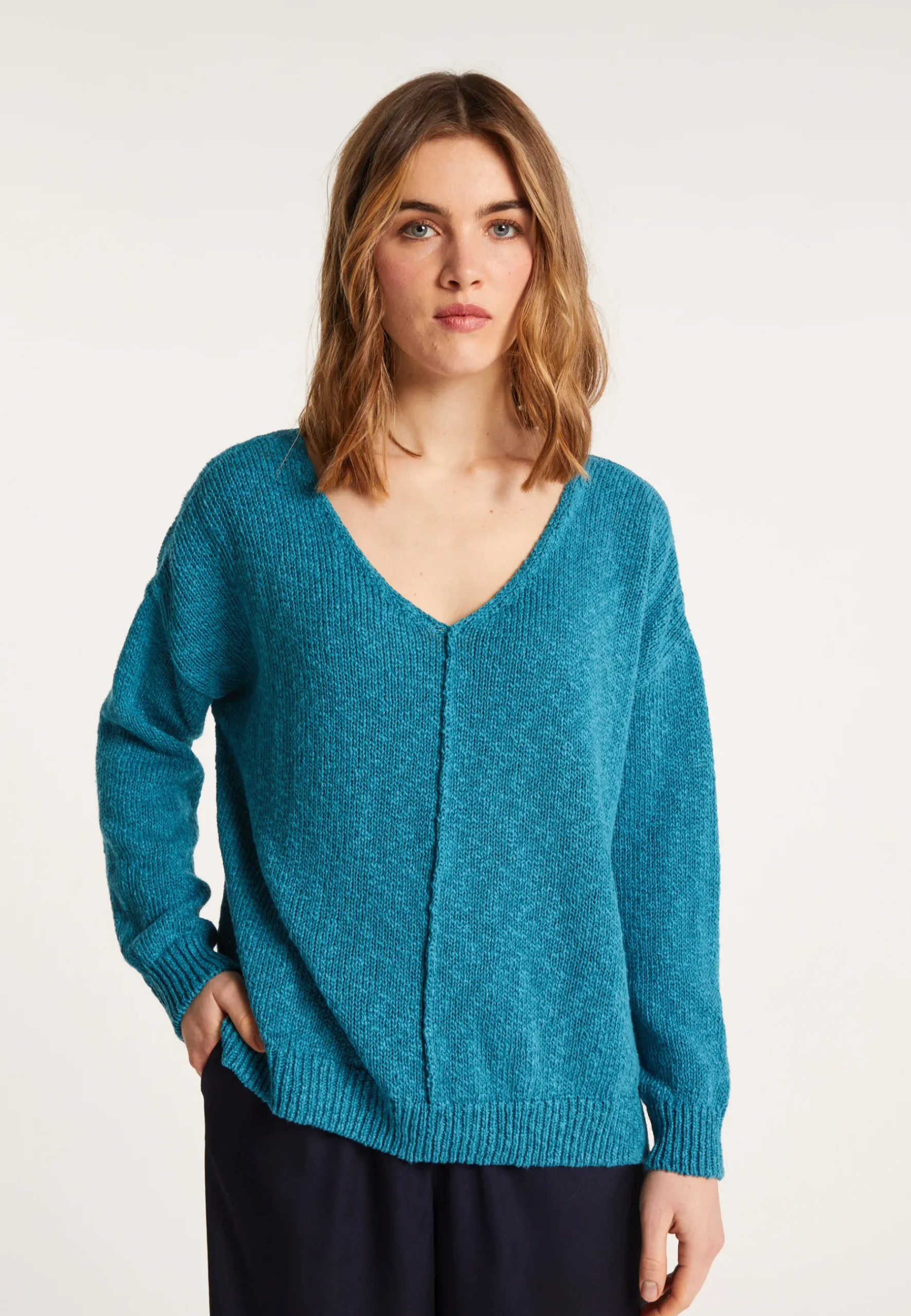 Montagut Pulls-Pull ample coton et lin - Nathalie 49-Turquoise