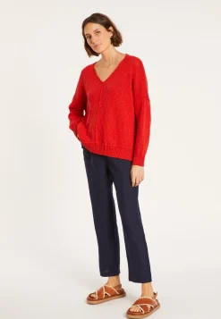 Montagut Pulls-Pull ample coton et lin - Nathalie 52-Rouge