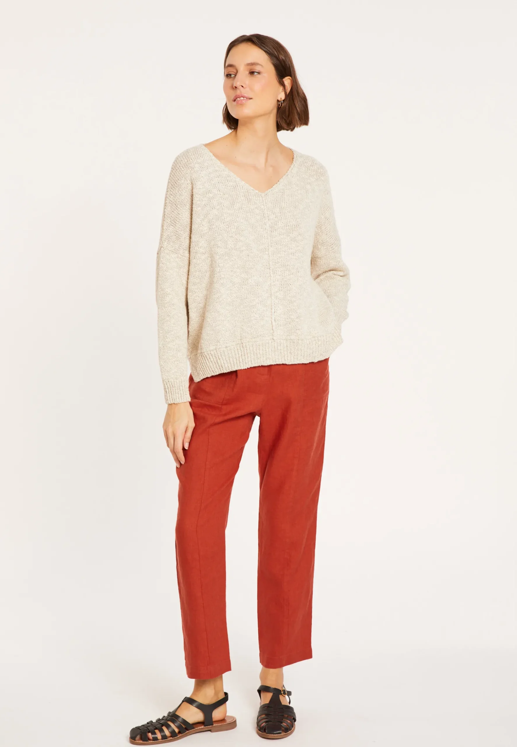 Montagut Pulls-Pull ample coton et lin - Nathalie 82-Ecru