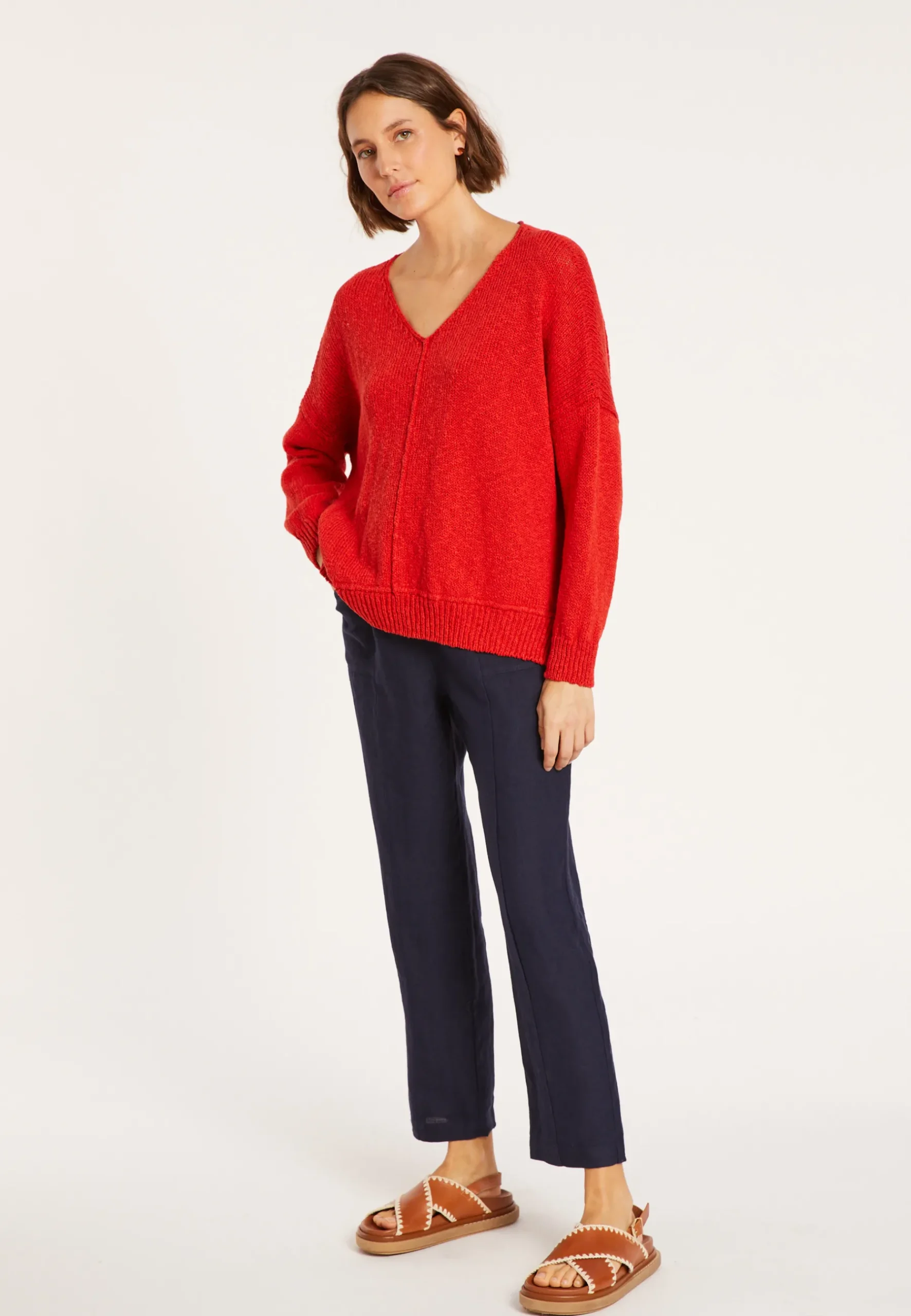 Montagut Pulls-Pull ample coton et lin - Nathalie 52-Rouge