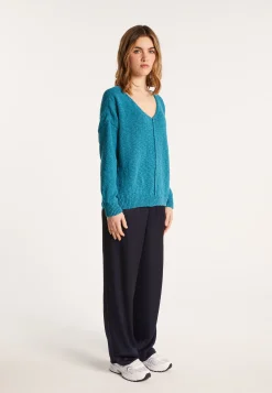 Montagut Pulls-Pull ample coton et lin - Nathalie 49-Turquoise