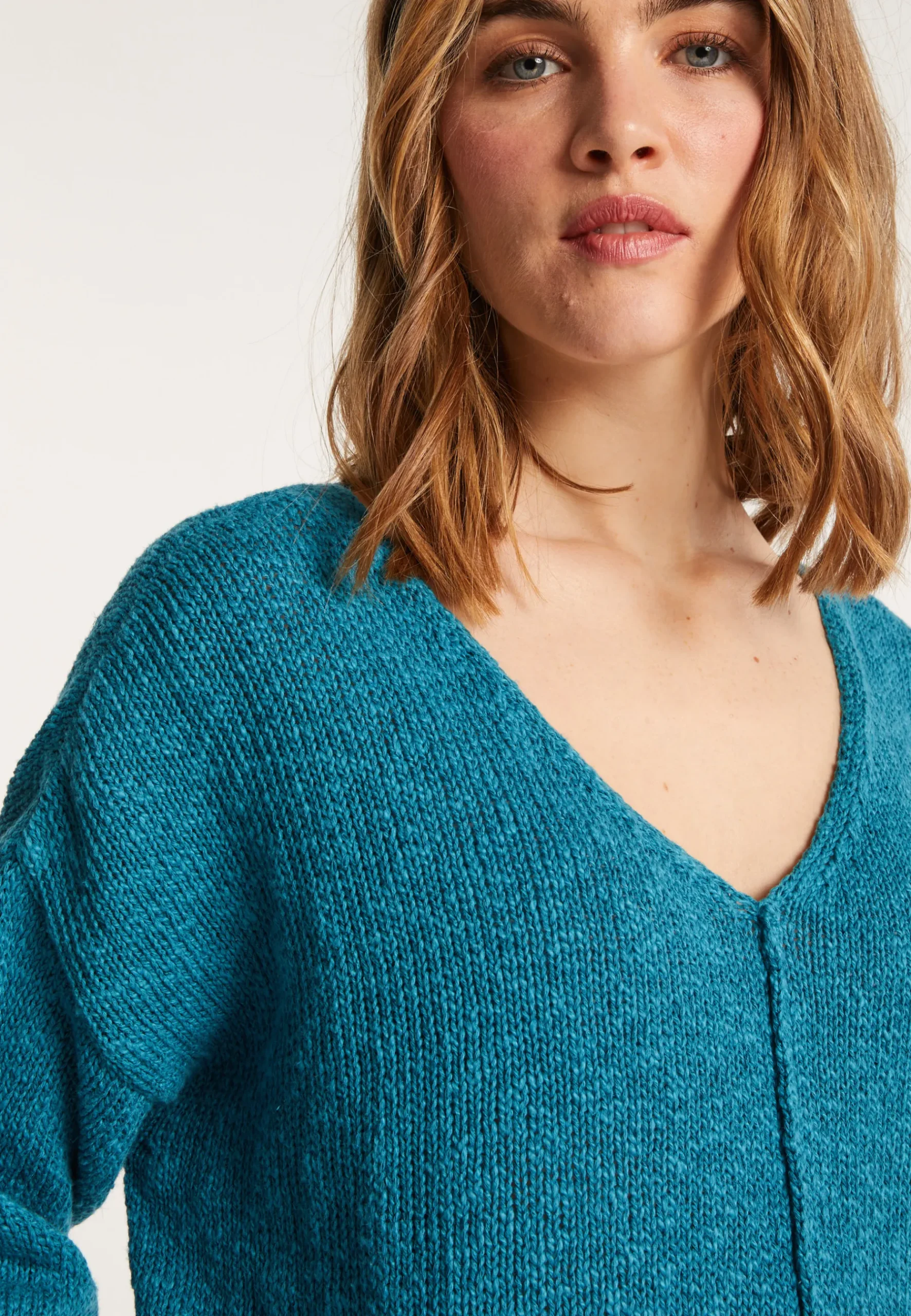 Montagut Pulls-Pull ample coton et lin - Nathalie 49-Turquoise